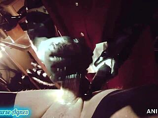 Interracial and horny nurseagnes in latex clinic outfit giving an extreme blowjob and pegging the patient