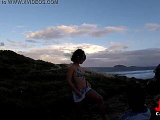 Vieuxe woman gives a blowjob on the rocks by the beach