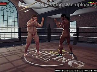 Two nude wrestler Ethan and Dela fight for the championship in 3d porn