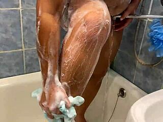 Bald faced and big breasted women enjoy shower sessions