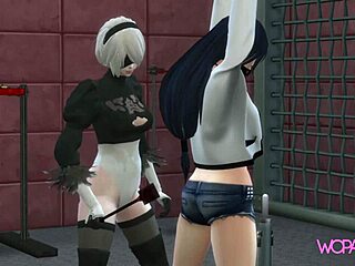 Hentai animation of Tifa and 2B where 2B is the one in control