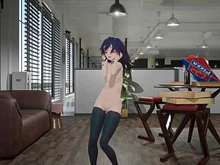 Small Tits and Blue Hair: A hentai MMD performs an Erotic Stip-tease type dance and strip