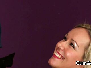 Unusual Beauty Receives Facial Bukkake Swallowing Jizz