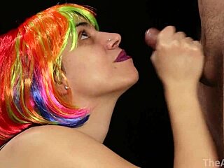 Colorful wig and artistic blowjob in amateur porn