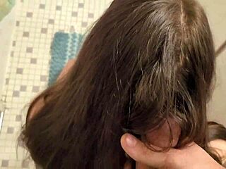 Brushes Brunette wife's hair through after she gets a cumshot in her hair