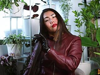 Sensual leather play with gloves for ASMR