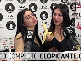 Two ladies have an erotic picture perfect dessert of bananas and make sure to lick the plates clean