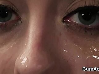 hot peach says, 'suck my jizz-covered face in this blowbang bukkake'