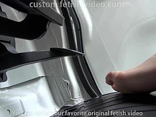 barefoot woman pumping truck accelerator pedal