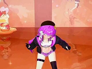 Watch a sultry dance performance by a 3D cartoon girl with purple hair and small tits