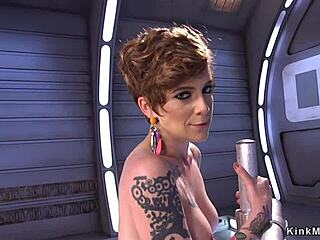 i watch tattooed busty milf fucking machine with dildo