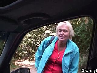 Mature blonde woman gets doggy styled outdoors in pickup truck