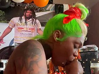 Happy birthday gift from my mouth: sloppy oral on big black cock with ebony tits and ass