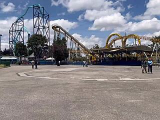 Real amateur lesbians engage in public fingering in amusement park