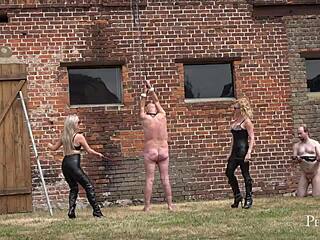 Suzanna Maxwell and Courtney dominate their submissive slave with gagging and choking