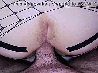 Latina stepdaughter in fishnets has homemade anal sex with stepdad