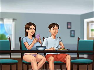 Summer game dev's gift: stepsister gives lucky guy a handjob