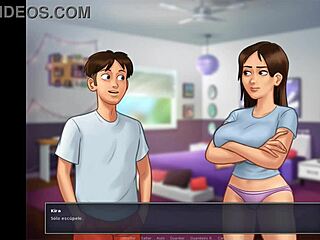 Summer game dev's gift: lucky guy gets a handjob from stepsister