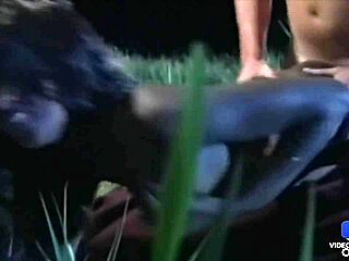 Charlene Roben, sexy French brunette, banged outdoors at night