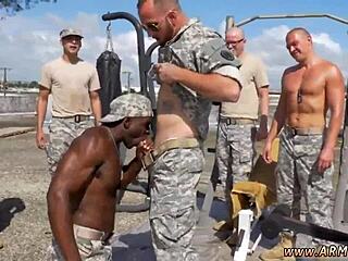 gay threesome involving Russian military men with black and white studs