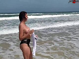 Southern beach post intimate encounter naked stroll