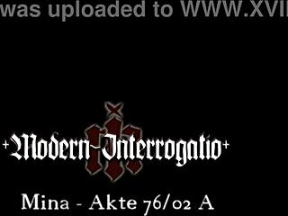 Bold BDSM whore Mina giving intense blowjob in military setting.