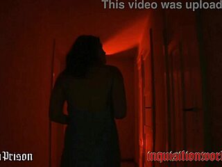 Bold BDSM whore Mina giving intense blowjob in military setting.