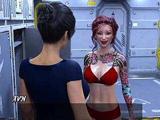 Beautiful 3D animated cartoon with big-boobed MILF in space.