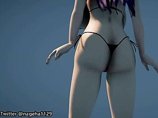 3D animated bikini babe in hot dance routine with large breasts