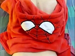 My small step daughter comes into my room wearing Spiderman pajamas and we have a hot experience.