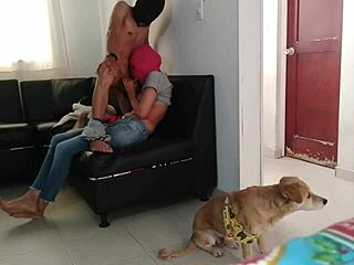 Stepsister applies mask in living room