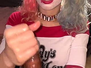 Harley Quinn’s big black cock interracial scene in cosplay outfit