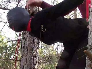 Petite Latina tied up outdoors for rough sex session