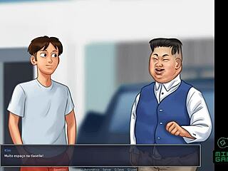 Fat MILF in car shop meets Kim Jong-un in anime