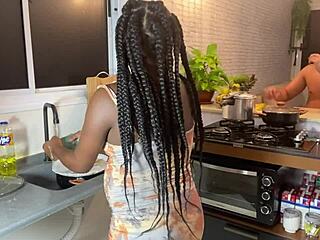 quick kitchen encounter with beautiful pregnant bruna black