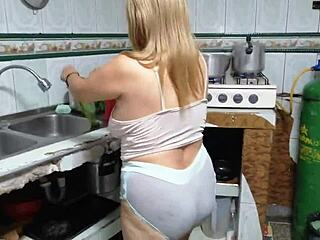 My stepdaughter comes into the kitchen for a steamy scene