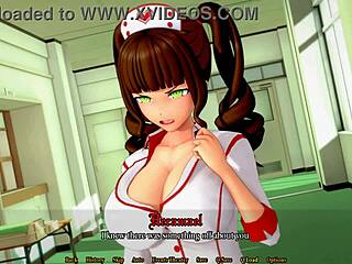 Big-boobed brunette in nurse costume gets her cartoon sex fantasies fulfilled in Champion of Realms