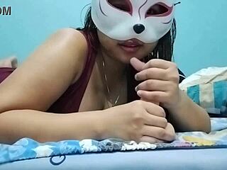 Wet-haired filipina chubby girl teases with dildo in maroon dress