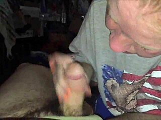 Blonde blows cock.