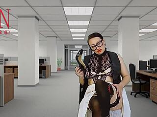 Naked secretary undressing at work, showing her body parts