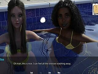 Chicas hermosas Jasmine y Jamie junto a la piscina en un video amateur