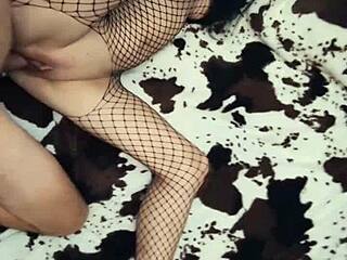 Milf Wife in Fishnet Body Gets Anal Stretched Hard 😈