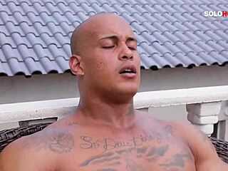 The bodybuilder enjoys a solo session with his monster cock.