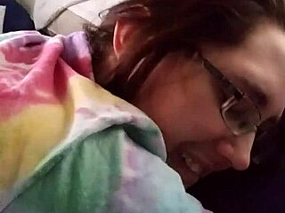 husband fingers tight pussy and ass of nerdy brunette wife!