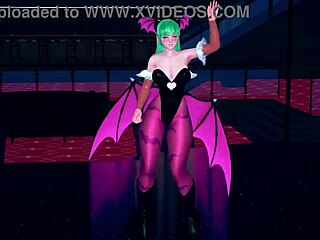 morrigan dances on table in sheer halloween costume fantasy