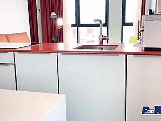 Maria Wars sucks Victor Bloom's monster cock in kitchen