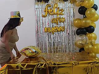 Man, this busty babe with shaved pussy is my New Year fantasy at work!