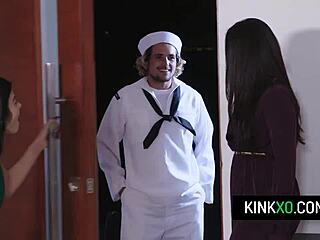 Navy stepson seduces slutty stepmom Sheena Ryder and her bestie Sadie Pop