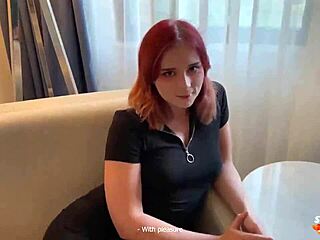 Redhead in Hotel Scene with Deep Blowjob and Cum in Mouth.