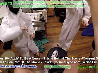 Latex-clad doctor and nurse give a monster handjob